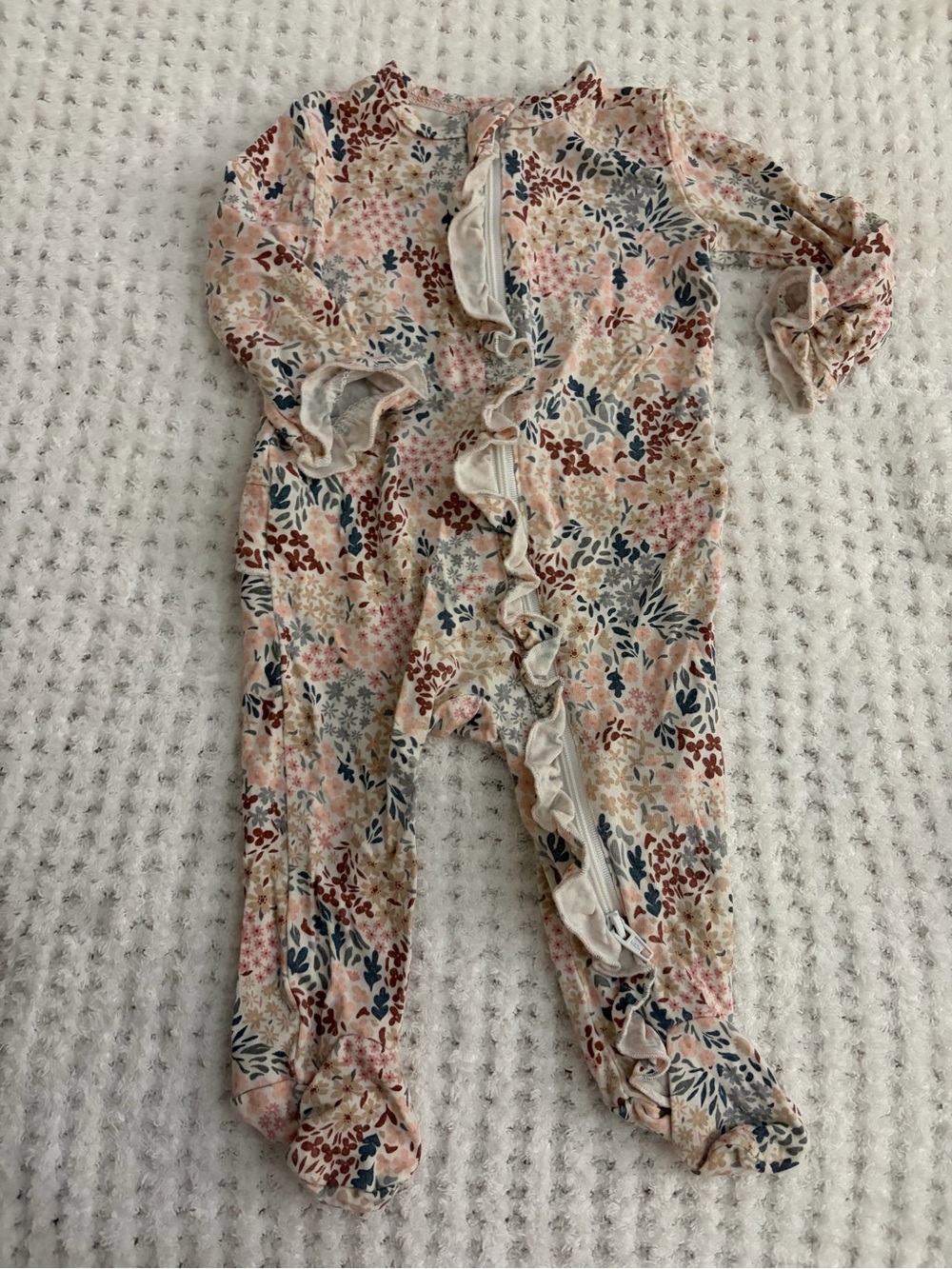 Floral Ruffle Footed One-Piece - Pink Multi
